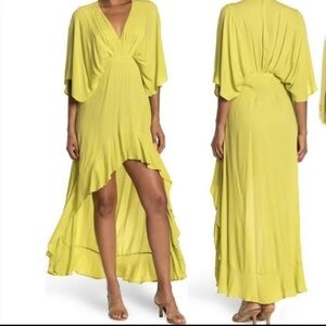 YFB tie and dye, high low dress, pure rayon deep v neck